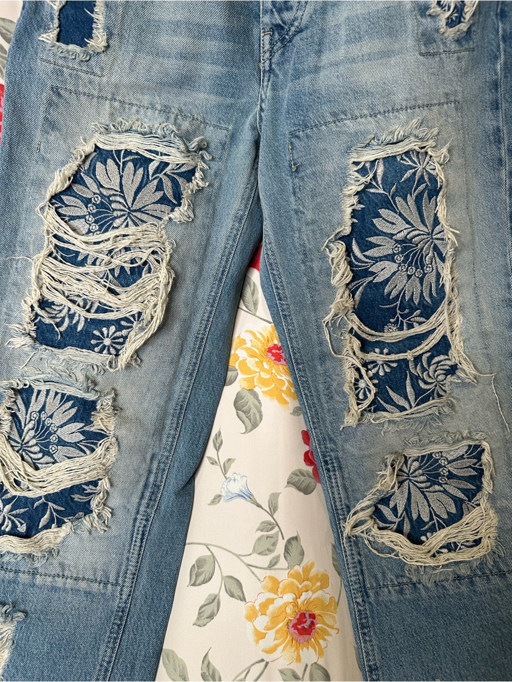 FREE PEOPLE | We the Free Desert Rose Distressed Floral Patchwork Jean | Size 25 - Picture 2 of 5